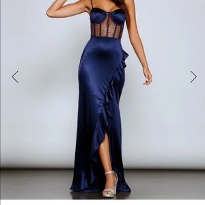 Windsor Belle Formal Illusion Lace and Satin Mermaid Dress